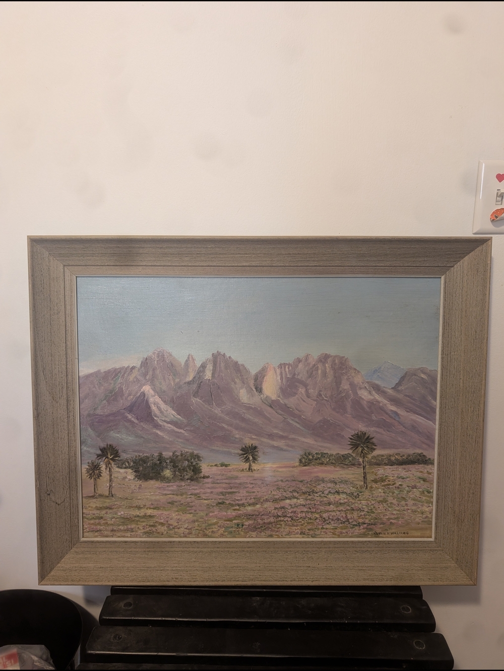 Gray Frame Framed Desert Mountain Landscape Painting - Soft Purple & Blue Tones